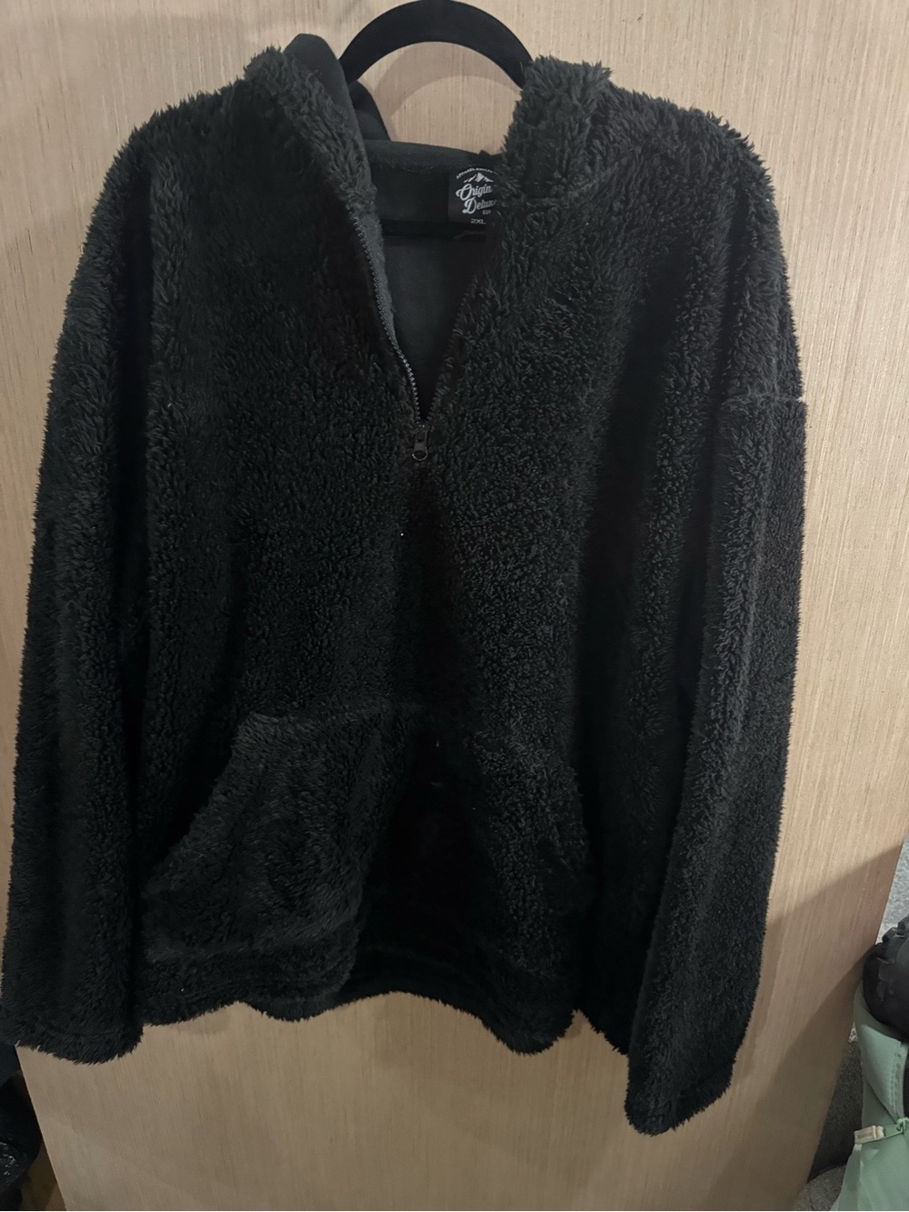 Original Deluxe Black Oversized Sherpa Hoodie Jacket Size 2XL